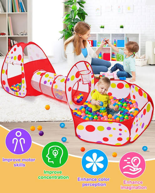 Playrium 3 in 1 Foldable Tunnel Tent House β Pop-Up Tent, Ball Pit & Tunnel Playset for Kids