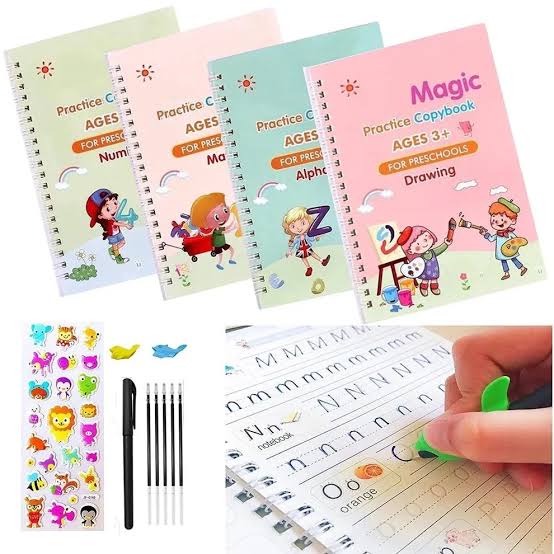 Sank Magic Practice Copy Books 4 Pcs – Reusable Handwriting Practice Book for Kids (Early Learning & Calligraphy Training)
