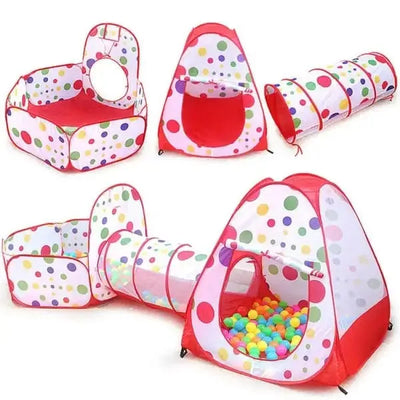 Playrium 3 in 1 Foldable Tunnel Tent House – Pop-Up Tent, Ball Pit & Tunnel Playset for Kids