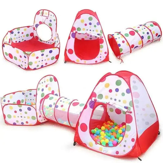 Playrium 3 in 1 Foldable Tunnel Tent House – Pop-Up Tent, Ball Pit & Tunnel Playset for Kids