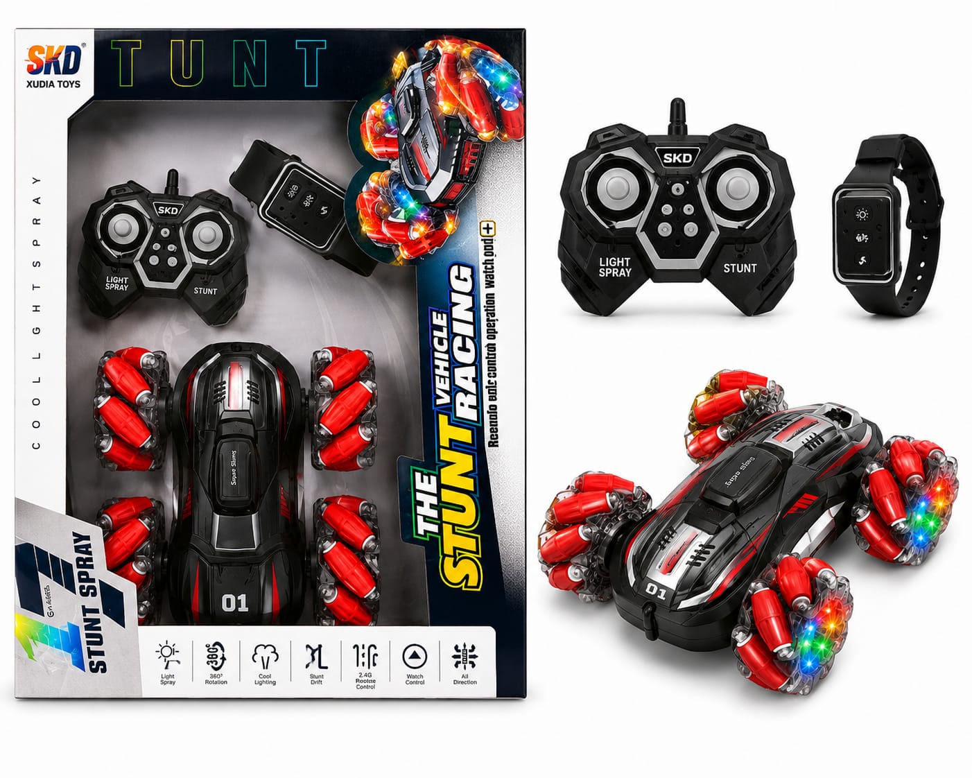 Remote Control Stunt Racing Car – Hand Sensing Double-Sided RC Car with LED Lights & Music for Kids