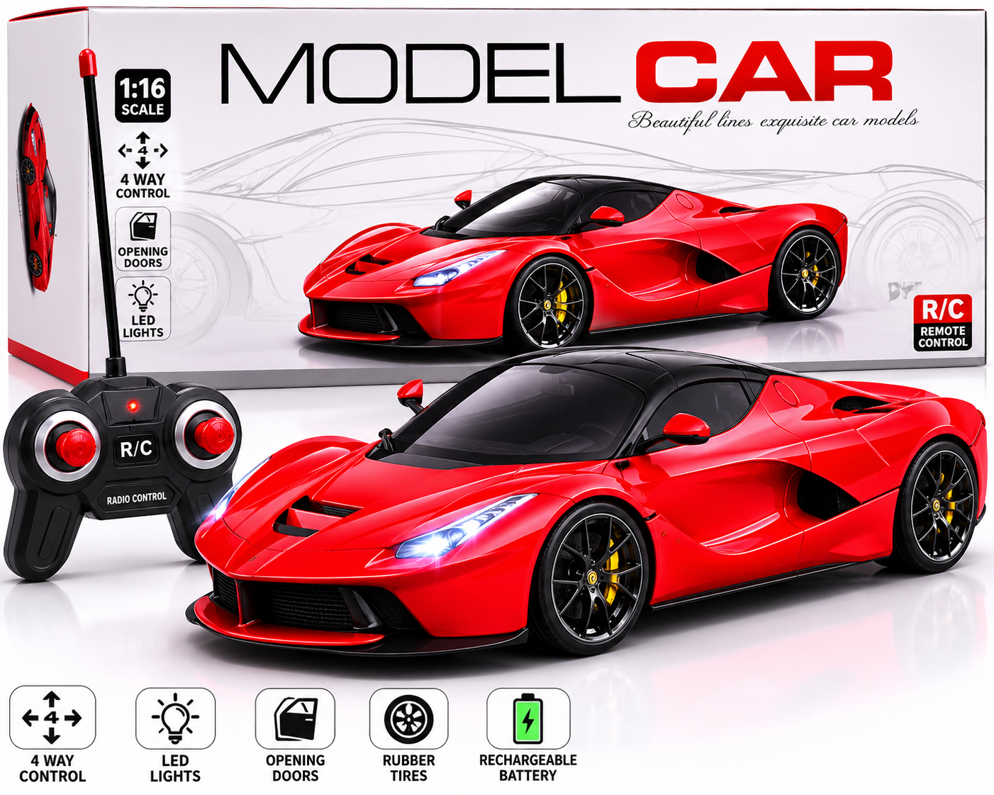 Remote Control Model Car 1:18 High-Speed Racing RC Car – Rechargeable Off-Road Toy Car for Kids with Full Function Control