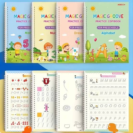 Sank Magic Practice Copy Books 4 Pcs – Reusable Handwriting Practice Book for Kids (Early Learning & Calligraphy Training)