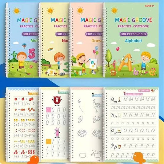 Sank Magic Practice Copy Books 4 Pcs – Reusable Handwriting Practice Book for Kids (Early Learning & Calligraphy Training)
